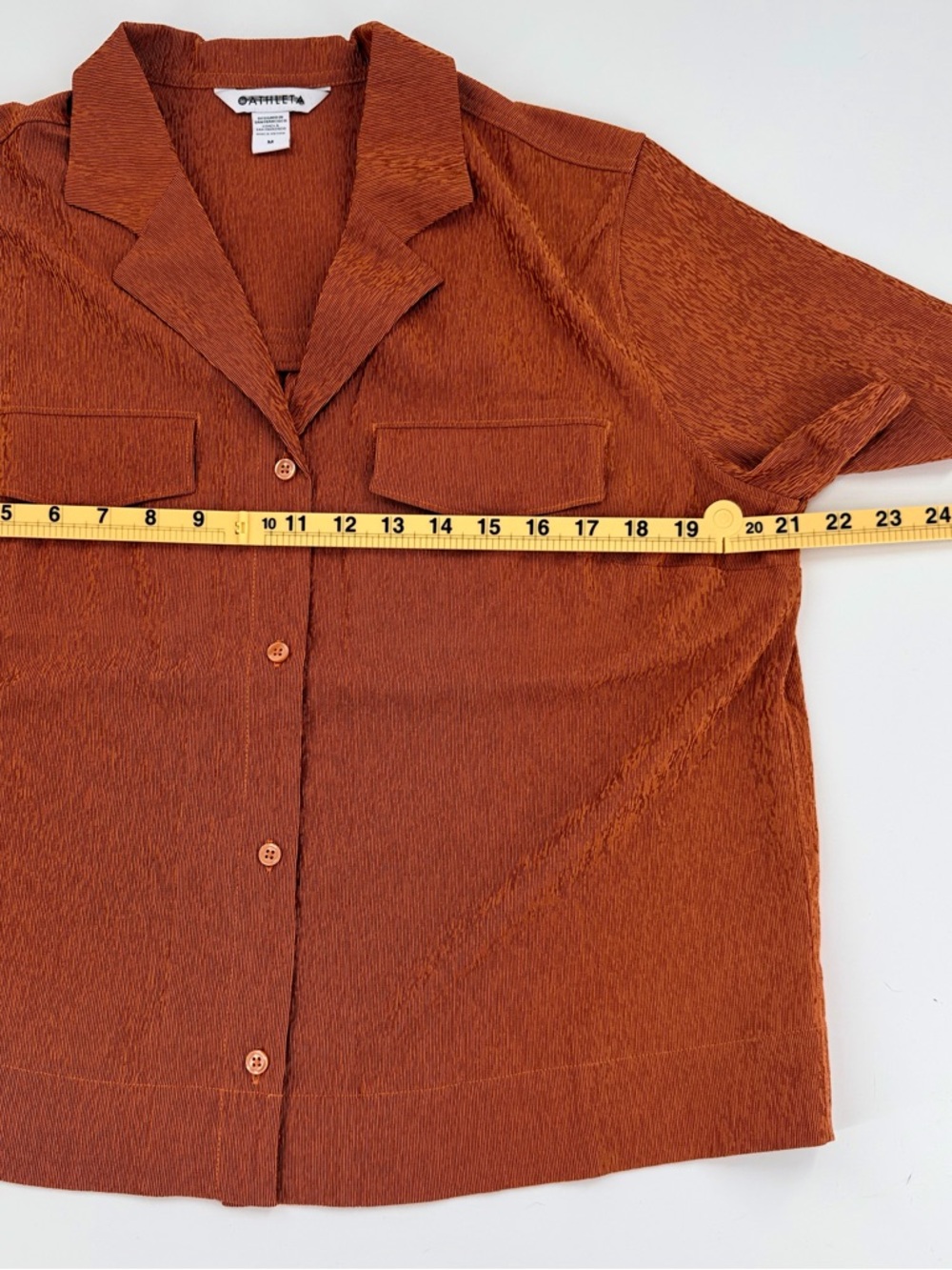 Athleta Top Women Medium Burnt Orange Textured Button Up Camp Shirt Short Sleeve - Picture 6 of 7